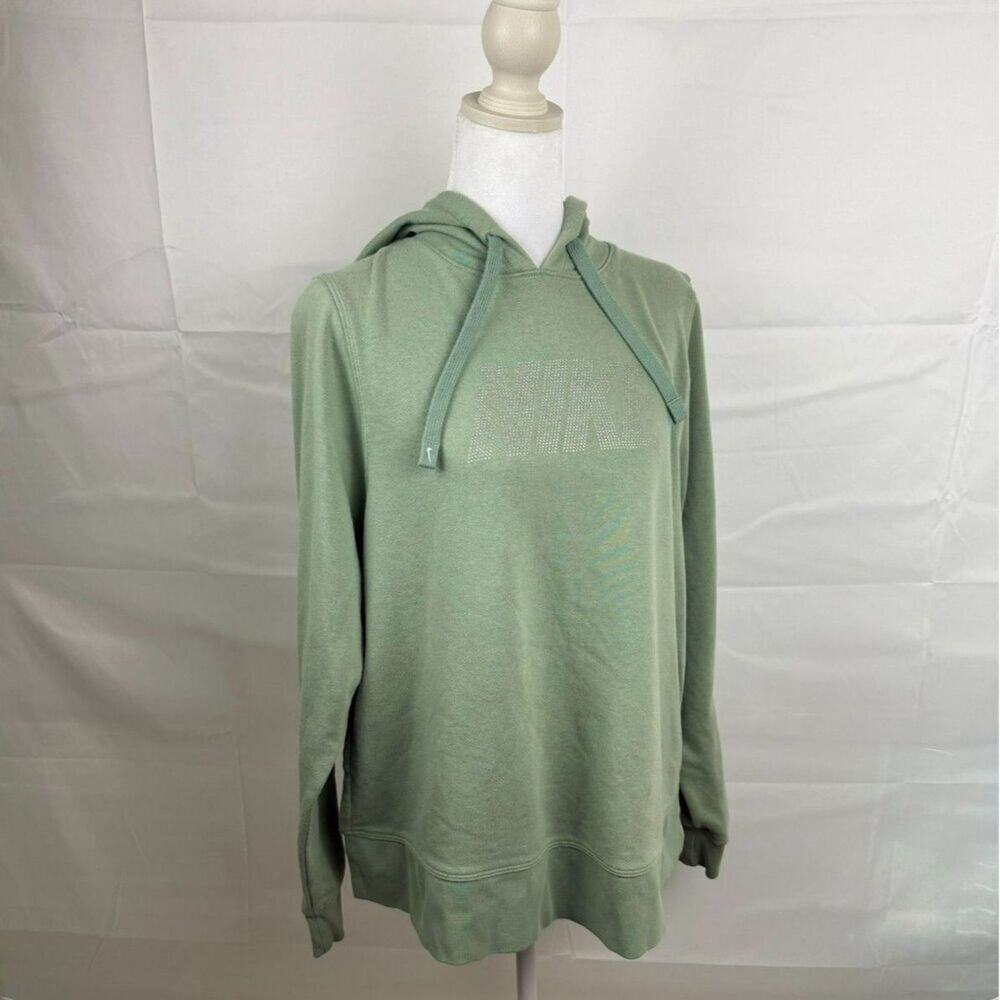 Nike Women's Sage Green Sparkle Logo Hoodie - M